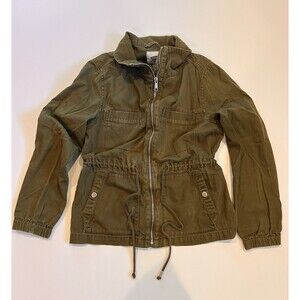 Old Navy Womens Field Jacket S Green Utility Full Zip Up Drawstring Waist Cotton